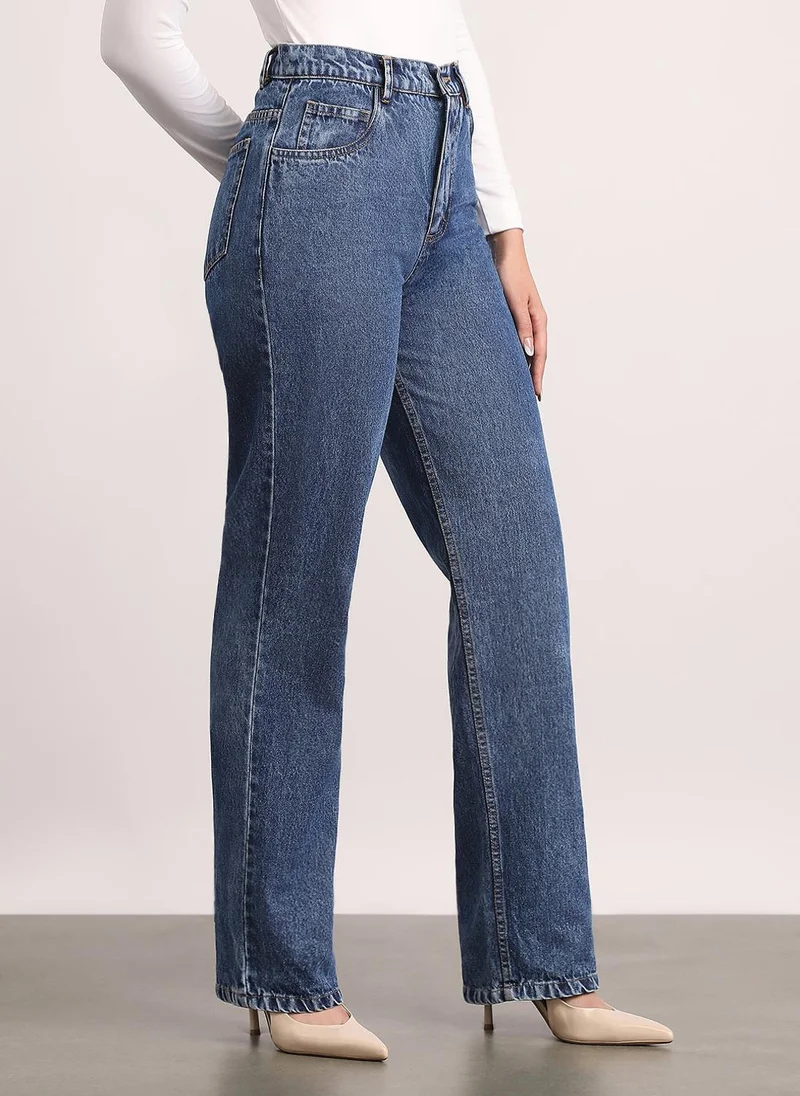 Urbano Fashion  Urbano Fashion Women's Blue High Rise Straight Fit Washed Jeans Non-Stretchable for Women | Best Price UAE